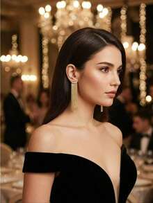 1 Pair Metal Chain Tassel Pendant Earrings, Elegant Minimalist Style Jewelry Fashion Earring For Women - Lightweight Nickel-Free Design, Dainty Dangle Earrings With Shiny Metal Chain & Tassel Accents, Western Fashion Accessory Perfect For Daily Wear, Party, Date & Holiday Gift, Versatile Gold/Silver Tone Statement Earrings That Complements Casual & Dressy Outfits, Must-Have Bestseller Style For Modern Females In Europe & America - Vàng - Xem 3