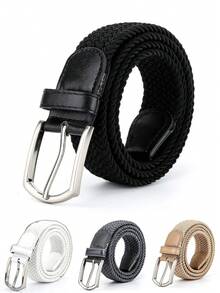 1pc Men's Elastic Woven Belt, Women's Casual Canvas Elastic Waist Belt, Korean Style Buckle Waist Belt - Multicolor - View 1