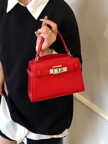 Modern Classic Style Women's Handbag With Strap Decoration; Stylish Bright Red Shoulder Bag - Red - View 2