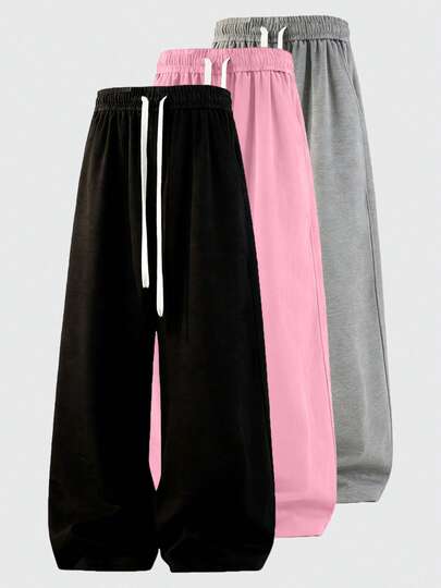 女士直筒休闲运动裤 - 时尚简约设计，弹性腰带，侧边口袋，适合户外日常穿着和运动，黑色