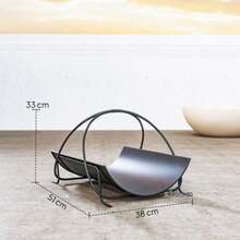 Indoor Log Holder, 51 X 38 X 33 Cm, Geometric Design With Metal Handle, Black