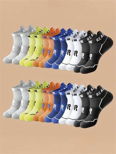 12双装男士吸湿排汗低帮运动袜 - 透气舒适，带足弓支撑，多色组合，适合日常穿着和户外活动，四季皆宜 | Creative Til 透气涤纶纤维