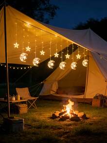 1PC Star‑Moon Curtain Lights,138LED 2.5*0.8M,2M Lead Wire,USB 5V Powered 8 Lighting Modes,LED String Light For Window Bedroom Wedding Party Holiday Home Decor Ornament - Yellow - View 8