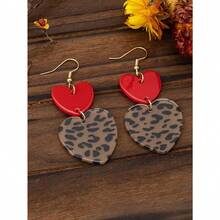 1 Pair Women's Leopard Print & Red Acrylic Heart Shaped Dangle Earrings, Exaggerated Nightclub Party Style Earrings Suitable For Daily Wear - Nhiều màu - Xem 5
