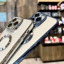 适用于 16 Pro/16 Pro Max/16 Plus/16/15 Pro/15 Pro Max/15 Plus/15/14 Pro/14 Pro Max/14 Plus/14/13 Pro/13 Pro Max/13/12 Pro/12 Pro Max/12/11 Pro Max/11/11 Pro 的 1 件装豪华电镀镂空透明镜头膜软硅胶保护壳，带散热孔和 CD 图案 - 粉色 - 查看 6