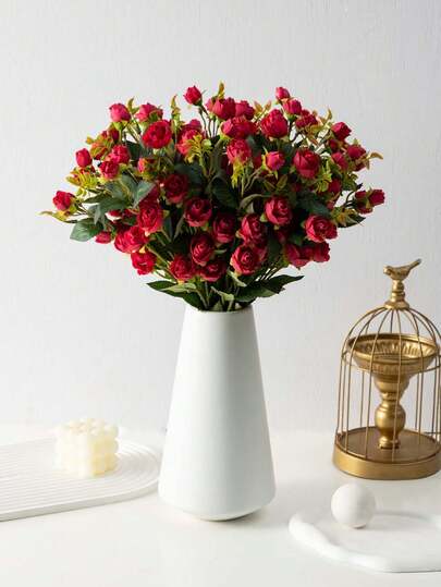 MEHELANY Buquê de rosas artificiais vermelhas de seda (1 unidade), buquê de rosas falsas de chá para o Dia dos Namorados, decoração de casa, cozinha e escritório, arranjos de mesa em vasos, presentes de casamento e aniversário, Dia das Mães, formatura e aniversário de casamento, centro de mesa para ambientes internos ou externos, tema floral DIY.