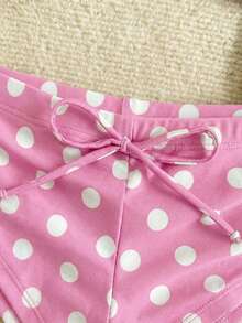 新款性感波点印花露背蝴蝶结细肩带比基尼套装，适合海滩、泳池、派对等场合，粉色系夏季度假装扮 - 粉色 - 查看 5