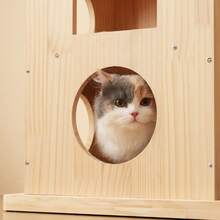 Solid Wood Cat Tree With Wheels – 80 * 40 * 152 Cm With 4 Platforms, 2 Cat Litter Boxes, Silicone Posts And Washable Scratching Mat, Cat Scratching Tree With Wheels, Cat Rack - Khaki - View 8