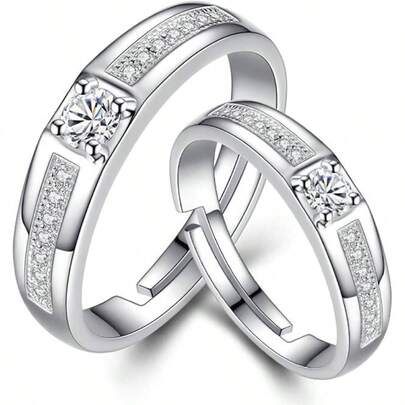 YQSENLIN Anillo Pareja Ajustable, Anillo de Diamantes de Imitacin, Zirconia Cbica Brillante, Compromiso, Bodas, Aniversario, Regalos Joyera de San Valentn, Juego de Anillos de Amor para Mujeres y Hombres