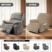 3 Pieces Stretch Recliner Chair Covers - Striped Pattern Slipcovers & Durable Furniture Protectors For Kids And Pets (1 Seater, Khaki) - 淺卡其 - 查看 5