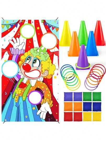23件套三合一嘉年华游戏套装 - 复活节套圈游戏、户外后院游戏、沙包投掷游戏和锥形桶 - 户外后院玩具、室内游戏、家庭娱乐、生日派对、草坪游戏、学校体育活动