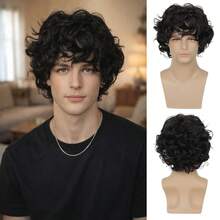 男士短卷假发 动漫角色扮演时尚日常假发 耐热合成纤维 蓬松柔软 造型假发（黑色和棕色可选） - 彩色 - 查看 10