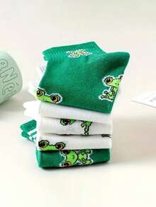 5 Pairs Cute Cartoon Green Frog Pattern Ankle Socks, Spring/Summer - Multicolor - View 3