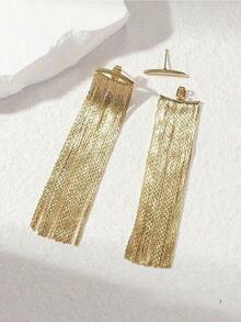 1 Pair Metal Chain Tassel Pendant Earrings, Elegant Minimalist Style Jewelry Fashion Earring For Women - Lightweight Nickel-Free Design, Dainty Dangle Earrings With Shiny Metal Chain & Tassel Accents, Western Fashion Accessory Perfect For Daily Wear, Party, Date & Holiday Gift, Versatile Gold/Silver Tone Statement Earrings That Complements Casual & Dressy Outfits, Must-Have Bestseller Style For Modern Females In Europe & America - Vàng - Xem 7