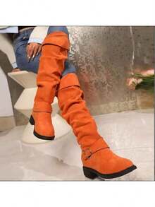 Over-The-Knee Boots, Focusing On A Stylish Commuting Style - 橘色 - 查看 4
