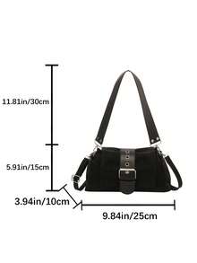 New Vintage Fashion Square Bag, Metal Hardware & Belt Decor, Flap Opening Shoulder Bag. Adjustable Long Shoulder Strap, Small Capacity Lightweight Minimalist, Solid Color Soft Crossbody Bag. Suitable For Women's Daily Life, Casual, Commuting, Work, Vacation And Student Use - Black - View 8
