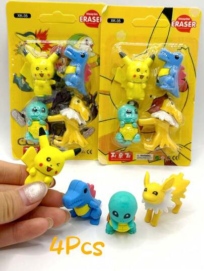 Pokémon Cartoon Pikachu 3D Embossed Eraser, Stationery School Office Supplies Toy, Holiday Party Gift