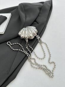 1pc Mini Shell Shaped Bag, Women's Summer New Chain Crossbody Asymmetric Bag, Mini Evening Handbag, Fashion One Shoulder Messenger Bag, Elegant Coin Purse, Lipstick Pouch, Earphone Case, Gift For Women On Valentine's Day, Silver, Gold Coin Purse, Mini Evening Bag, Women Bag - Silver - View 5