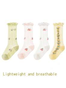 4 Pairs Girls Soft, Comfortable, Breathable Princess Style Knee-High Socks, Toddler Baby Leg Warmers, Everyday Use, Spring/Summer - Multicolor - View 4