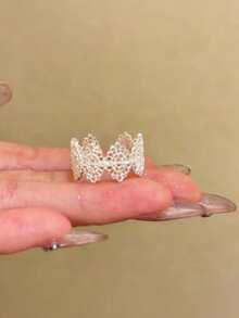 1 pieza Anillo abierto con microincrustaciones de estrella para niña, anillo minimalista de uso diario y de moda - Multicolor - Ver 6