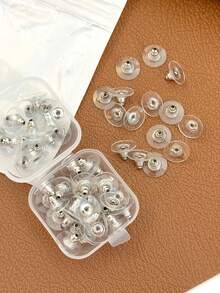 约30个透明防滑硅胶耳塞耳环收纳盒，适合女性日常佩戴耳环，简约饰品耳塞 - 銀色 - 查看 7