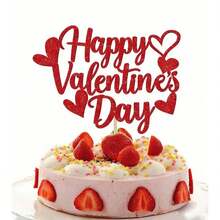 1pc "Happy Valentine's Day" Shiny Cake Topper - Sweet Love Themed Party Supplies, Suitable For Anniversary, Wedding And Romantic Celebrations - Red - View 6