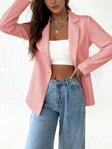 Elegant Women's Blazer, Simple And Professional Style, Suitable For Autumn And Winter, Spring And Autumn, Casual And Slim Fit, Suitable For Business Work. - Hồng - Xem 3