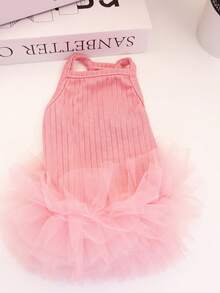 1件粉色荷叶边薄纱宠物芭蕾舞裙，宠物生日礼服，适合狗狗和猫咪参加婚礼和日常穿着 - 粉色 - 查看 5