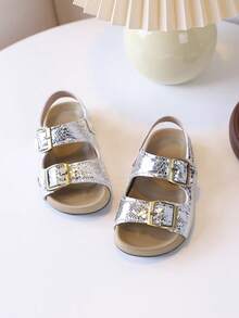 1双PU材质幼儿男女童新款3D纹理沙滩凉鞋，防滑，时尚休闲经典款，适合夏季穿着 - 銀色 - 查看 6