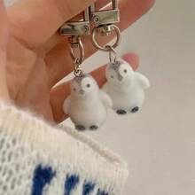 Customized (2 Pieces Set, Including Penguin Lanyard) Minimalist Transparent Japanese-Style Creative Earphone Case, Cute Plush Penguin Lanyard Earphone Case, Compatible With Air Case Pods1/2 And Pods Pro 3, Customized Letter Name, Valentine's Day Gift, Good Birthday Gift, Holiday Gift, Gift For Her - White - View 3