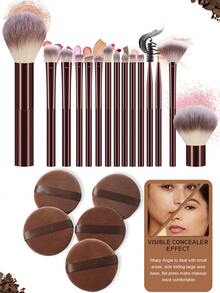 开斋节20件套化妆刷套装，包含15支柔软的化妆刷，例如散粉刷、高光刷、轮廓鼻刷、眼影刷、眉刷、唇刷和细节刷，以及5个圆形海绵，适合初学者、专业化妆师和美妆新手练习使用。 - 彩色 - 查看 9