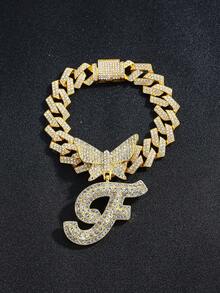 2pcs Women's Silver Necklace Set - A-Z Rhinestone Butterfly Letter Pendant Necklace & Bracelet, Diamond-Shaped Cuban Chain, Cursive Letter Jewelry - Fashion Ice Crystal Butterfly - View 30