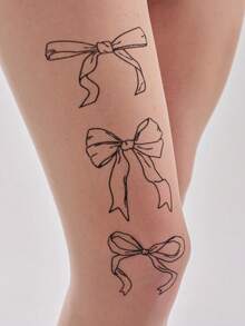 1件装女士基础款连裤袜，蝴蝶结装饰，紧身设计，优雅甜美，蝴蝶印花图案，适合搭配各种服装。 - 無色 - 查看 4