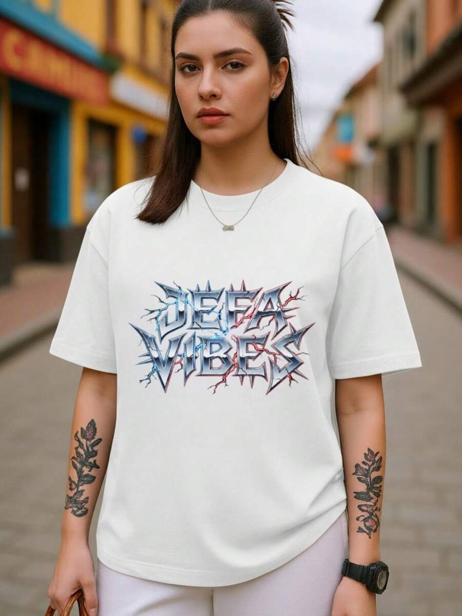 2026 Nueva colección: Camiseta de mujer de algodón con estampado Jefa Vibes letras metálicas | Camiseta de manga corta para regalo Playeras de mujer de verano 2026 | Camiseta de algodón con estampado retro Jefa Vibes rock mexicano | Camiseta transpirable y duradera - Blanco - Ver 1