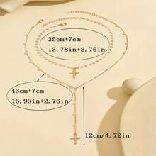 2-Piece Set Of Elegant Y-Shaped Cross Pendant Necklaces For Women, With Handmade Imitation Chain, KC Religious Style, Suitable For Party Wedding Gifts, Daily Wear, And Special Occasions-Creative Gift For Her On Christmas - N-457JS - Xem 4