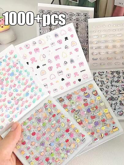 1000개 귀여운 미니 장식 스티커, 한국 스타일, 사랑스러운 노트북, 네일 아트, 휴대폰 등에 적합