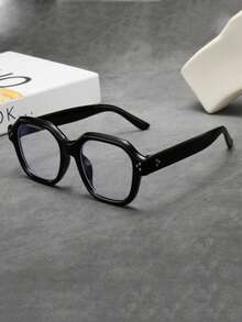 Um Par de Óculos Pretos Retrô de Bolinhas Transparentes, Óculos de Moda Casual Femininos, Adequados para Uso Diário no Escritório, Navegar na Internet e Jogar com Celulares. Óculos Leves de Tamanho Grande, Óculos de Moda com Armação Quadrada, com Cores Tartaruga, Transparente e Preto, Óculos da Moda. - Preto - Visão 6