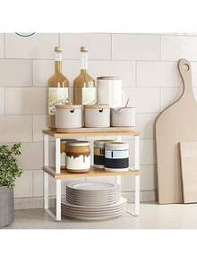 Spice Rack, Set Of 2, Cabinet Organizer, Expandable Kitchen Storage Rack, Metal And Engineered Wood Spice Rack, Ink Black And Natural Beige - White - View 10