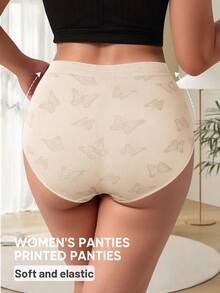 5pcs/Pack Plus Size Women's Printed Soft Breathable Mid-Waist Sexy Bikini Panties - 彩色 - 查看 4