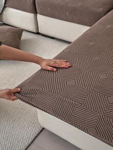 1pc Plush Velvet Stretch Sofa Cover, Solid Color Jacquard Design, Anti-Slip Anti-Dirty Durable Machine Washable, Holiday Decor Home Protection, Fits 1/2/3/4 Seater Sofa, Autumn Decor, Room Decor, Back To School, School Supplies - Brown - View 9