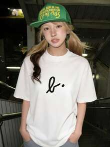 新款夏季 Z 世代 Y2K 风格女式极简日系文字印花圆领短袖 T 恤 - 白色 - 查看 3