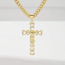 1件经典欧美风格铜镶嵌锆石十字架吊坠项链，“守护者之光”限量版，适合圣诞节、感恩节、万圣节、母亲节、情人节、送给朋友、教会成员、初领圣体、作为礼物、日常及节日佩戴、祈祷等场合。 - 金黃色 - 查看 8