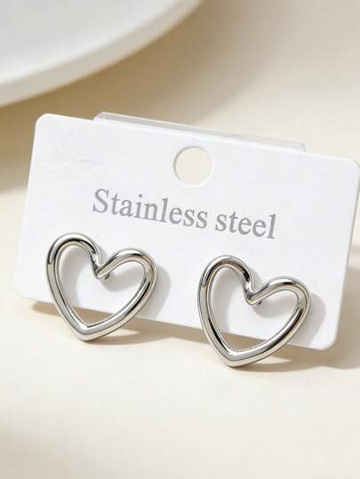 1. 时尚不锈钢心形耳环 - 耳钉 - 优雅简约女士耳环 - 适合日常佩戴