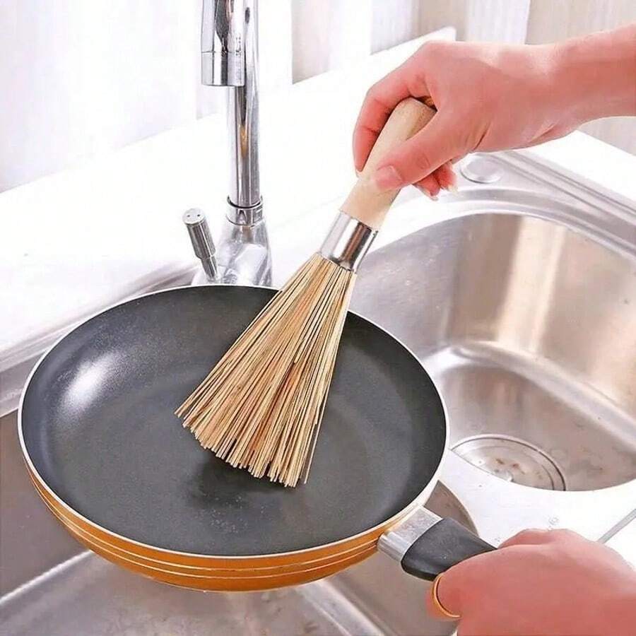 1pc Natural Bamboo Pot Brush, Bamboo Pot Scrubber, Kitchen Cleaning Brush, Household Pot & Dish Brush - Multicolor - View 1