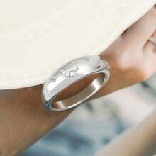 Anillo de luna y estrella para mujer, chapado en plata y oro, con incrustaciones de circonita cúbica, ideal como regalo de San Valentín. - Anillo de estrella y luna - Ver 4