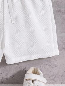 Boys' Casual Fashion Solid Color Embroidered Pattern Button-Up Collar Short Sleeve Top And Shorts With Hat 2 Pieces Set, Spring/Summer - White - View 9