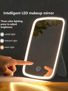 1pc LED Makeup Mirror With Front Lights, 3 Lighting Modes Rechargeable Vanity Mirror, Modern Style With Battery Touch Control, Portable Foldable Makeup Mirror, Ideal For Everyday Use, Gifts For Women, Students, INS Style Design - Nhiều màu - Xem 1