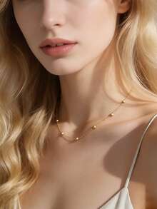 1件简约镀金闪亮珠子可调节不锈钢项链，适合女性女孩，时尚领链，日常派对饰品礼物 - Choker - 查看 7