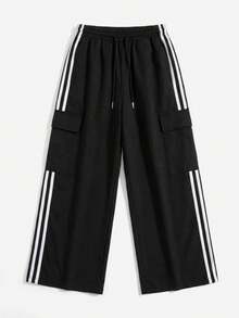 Plus Size Men's Sports Pants, Plus Size Casual Sweatpants, Fashion Jumpsuit Suitable For Daily Fitness, Running, Basketball, Everyday Wear, Great Gift For Valentine's Day, Father's Day - 黑色 - 查看 5