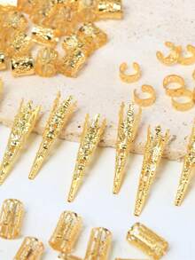 50个金色女王发圈套装，波西米亚风可爱嘻哈发夹，星月组合，开斋节礼物，派对发圈 - 金色 - 查看 2